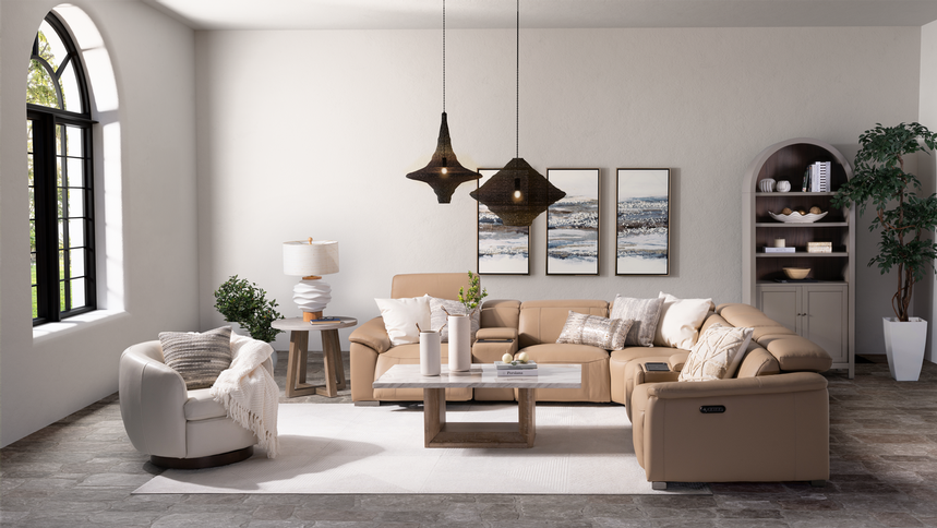 Cordova Cream Leather Power Reclining Sectional with 4PCS/2PWR alternate image, 2 of 11 images.