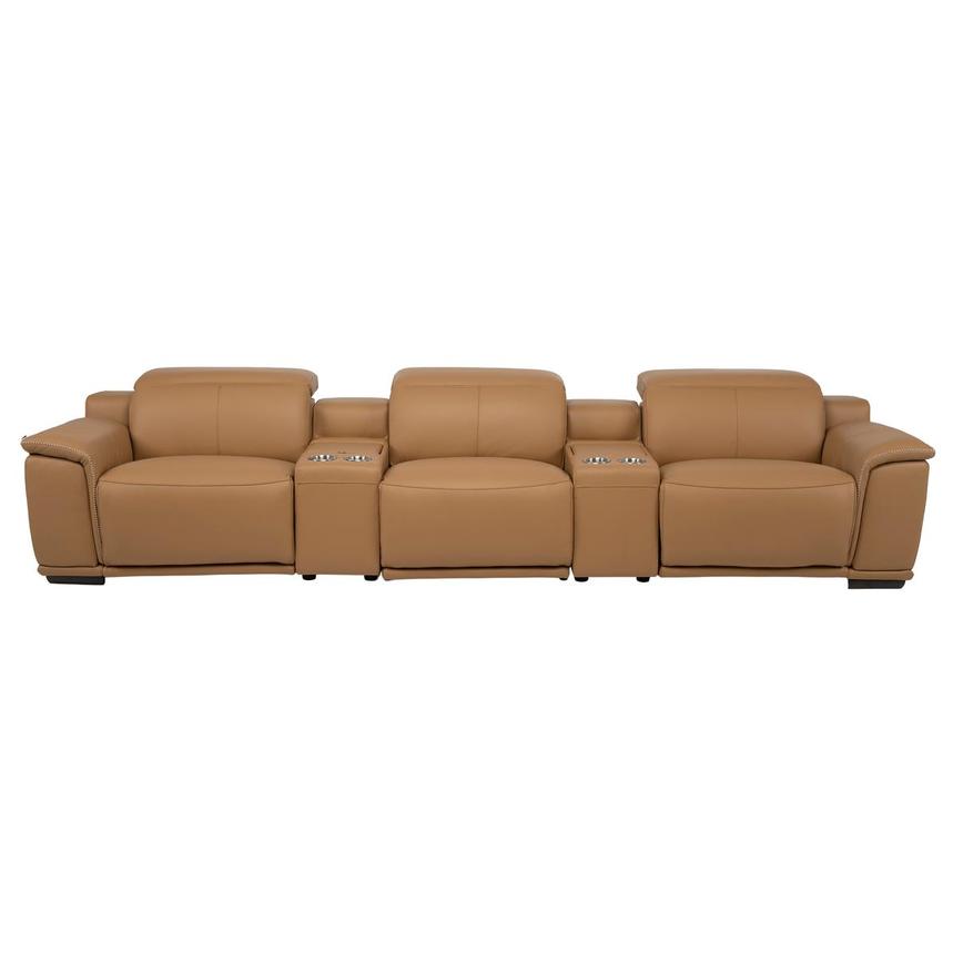 Davis 2.0 Tan Home Theater Leather Seating with 5PCS/2PWR