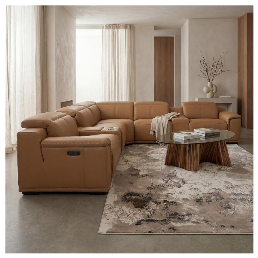 Davis 2.0 Tan Leather Power Reclining Sectional with 5PCS/3PWR alternate image, 2 of 11 images.