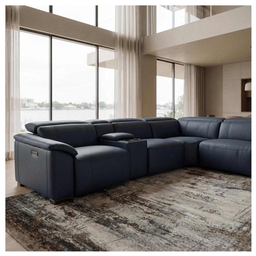 Cordova Blue Leather Power Reclining Sectional with 6PCS/3PWR  alternate image, 2 of 14 images.