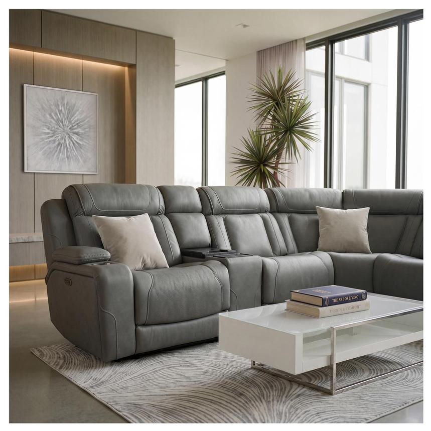 Odyssey Cobalt Leather Reclining Sofa w/Beverage Cooler alternate image, 2 of 16 images.