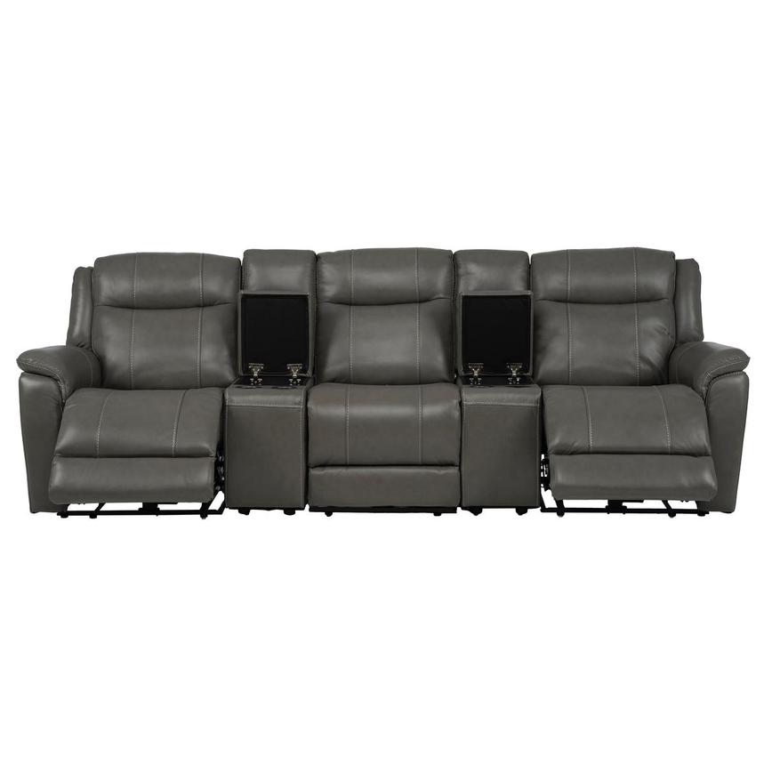 Samuel Dark Gray Home Theater Leather Seating with 5PCS/2PWR alternate image, 2 of 9 images.