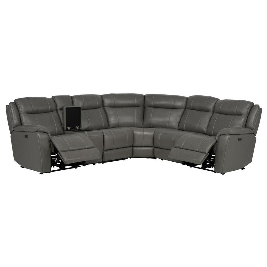 Samuel Dark Gray Leather Power Reclining Sectional with 6PCS/2PWR  alternate image, 2 of 11 images.