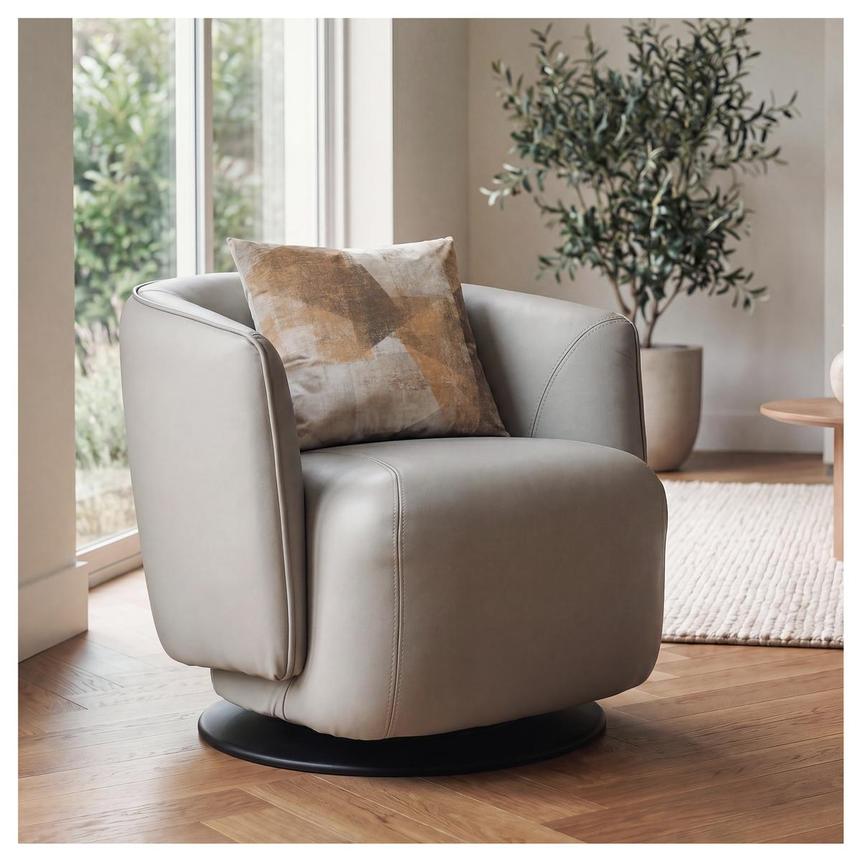 Aurelia Light Gray Leather Swivel Rocker Chair alternate image, 2 of 10 images.