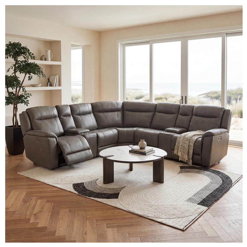 Samuel Dark Gray Leather Power Reclining Sectional with 4PCS/2PWR alternate image, 2 of 8 images.