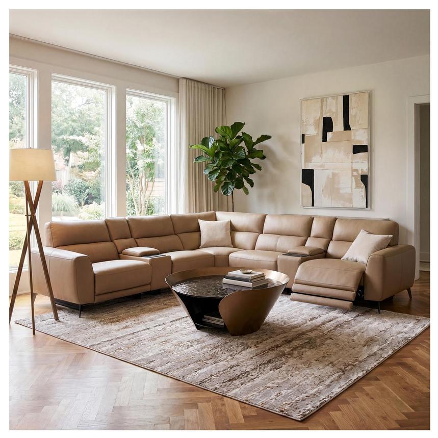 Granet Dark Cream Leather Power Reclining Sectional with 6PCS/3PWR  alternate image, 2 of 2 images.