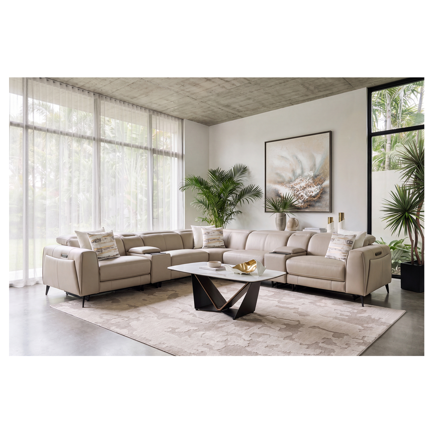 Luke 2.0 Taupe Leather Power Reclining Sectional with 6PCS/2PWR alternate image, 2 of 12 images.