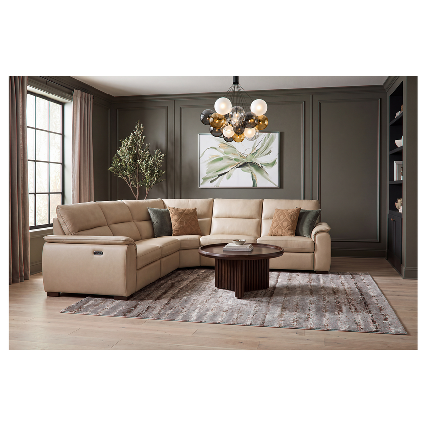 Promenade Beige Leather Power Reclining Sectional with 5PCS/3PWR alternate image, 2 of 9 images.
