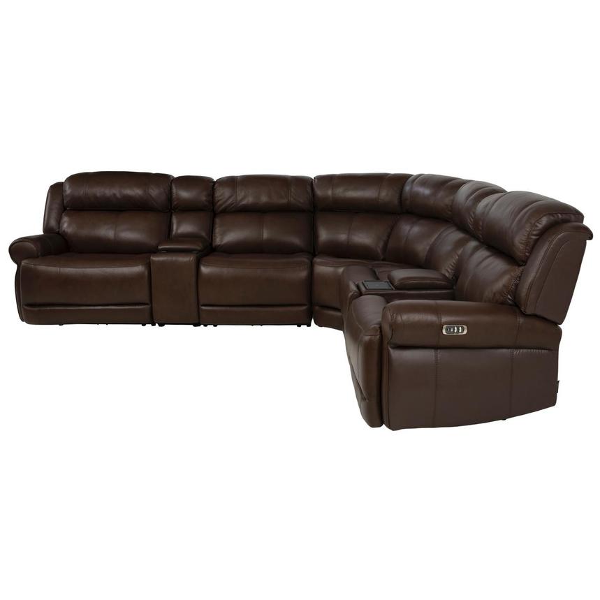 Bruno Brown Leather Power Reclining Sectional with 7PCS/3PWR  alternate image, 4 of 14 images.