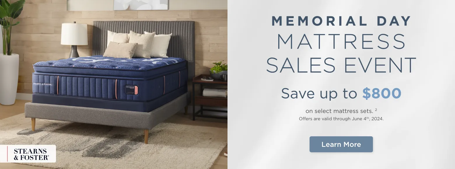 Memorial Day Mattress Sales Event
Save up to $800on select mattress sets. 2
Offers are valid through June 4th, 2024.Learn More