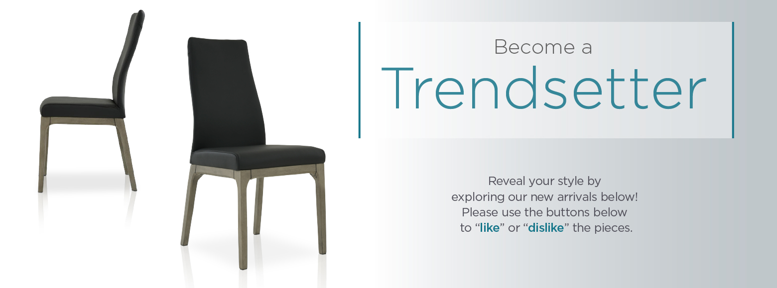Help create the latest trends. Get a first look at our newest and trendiest furniture here. We would like to know what you think. Please use the buttons below to "like" or "dislike" the pieces. Thank you for your feedback!